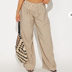 Striped Beige Wide-Leg Pants